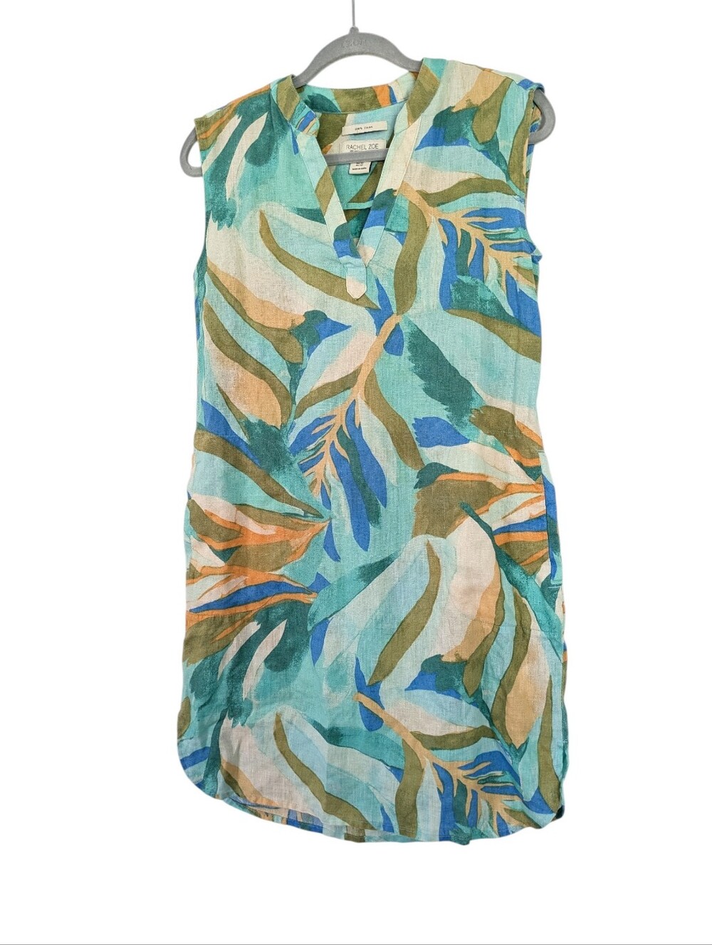 Rachel Zoe Linen Dress Tropical Print Sleeveless Size XS Coastal Vacation